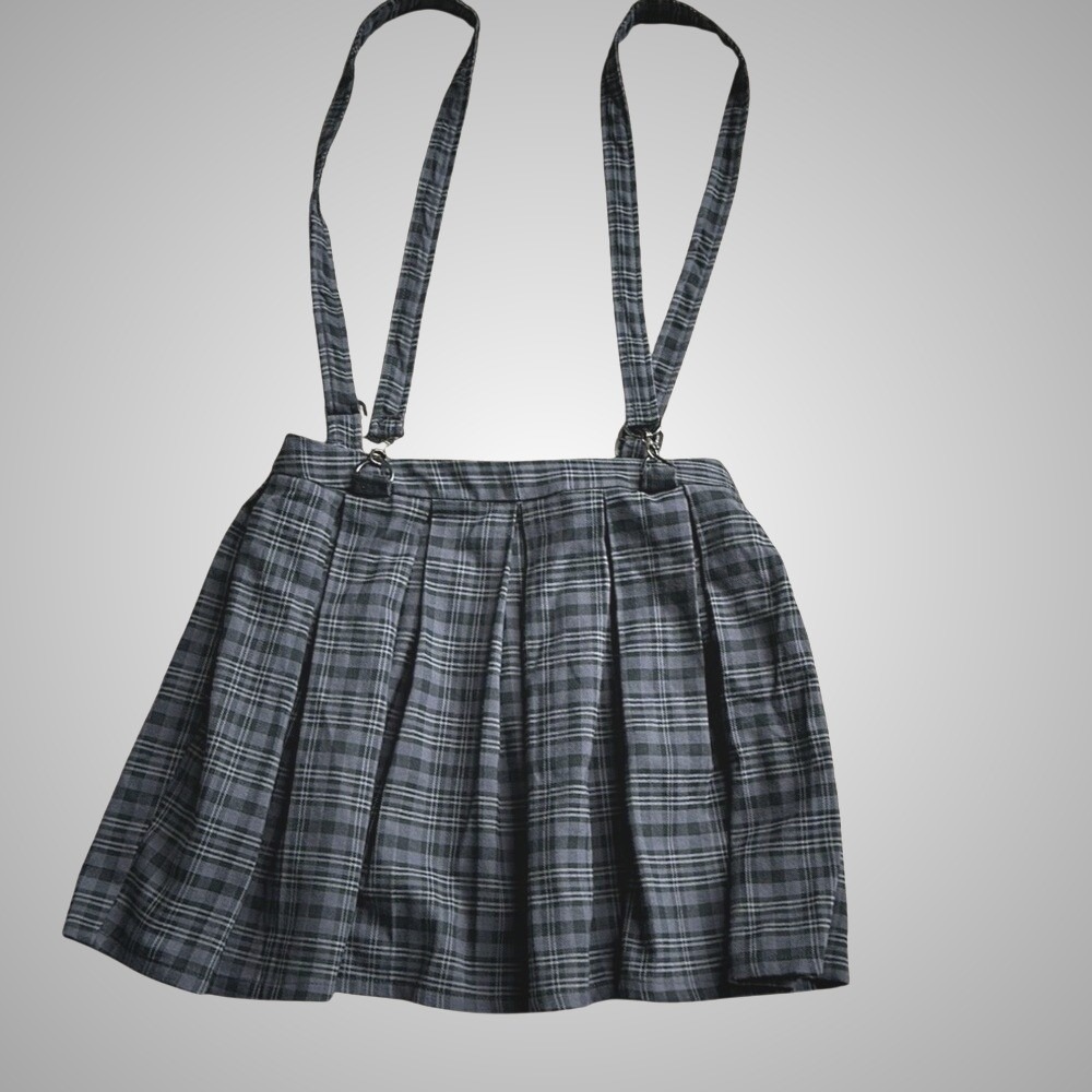 Hot Topic Gray Plaid Mini Skirt with Suspenders Women's Size Small Streetwear
